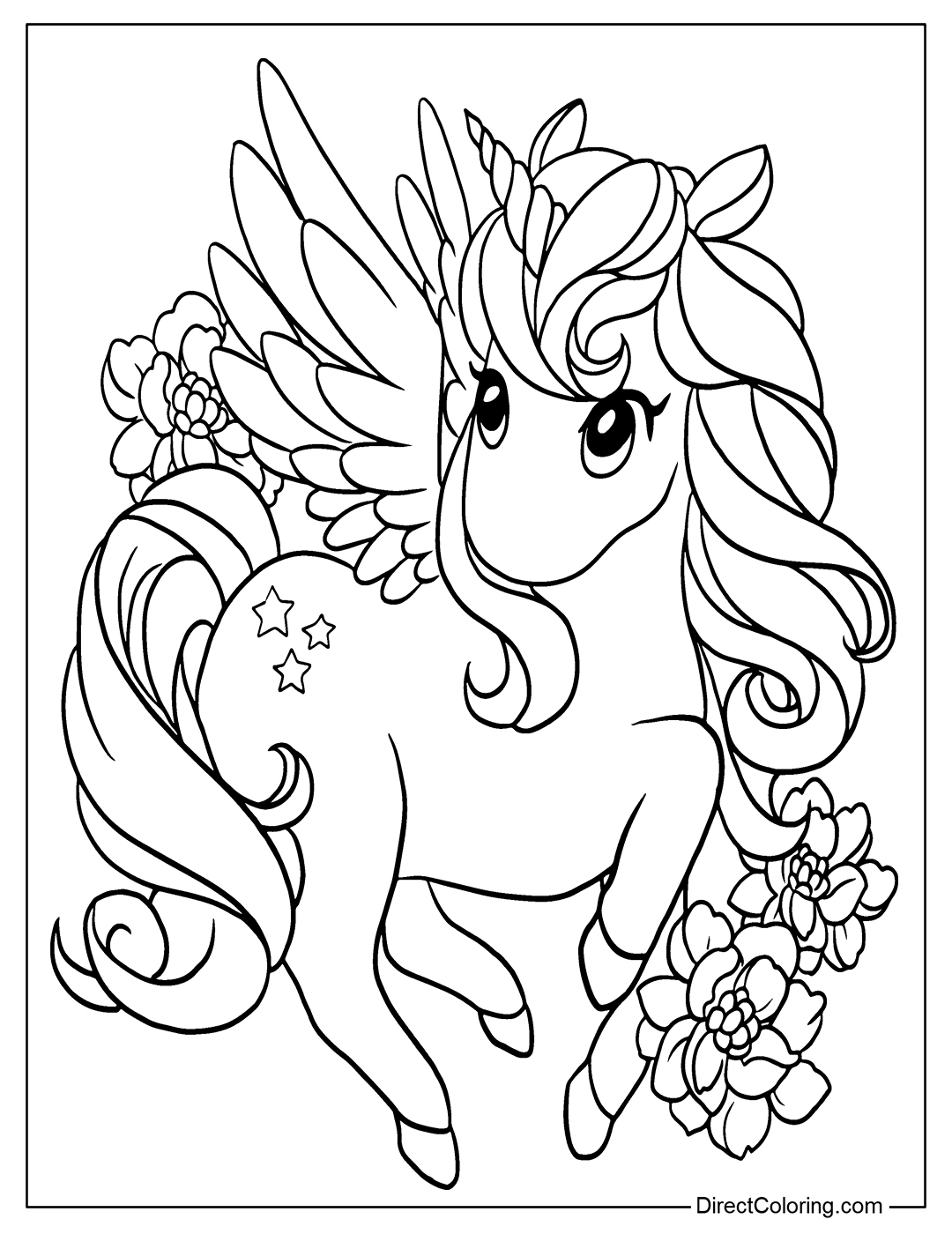 Unicorn with Flowers To Color